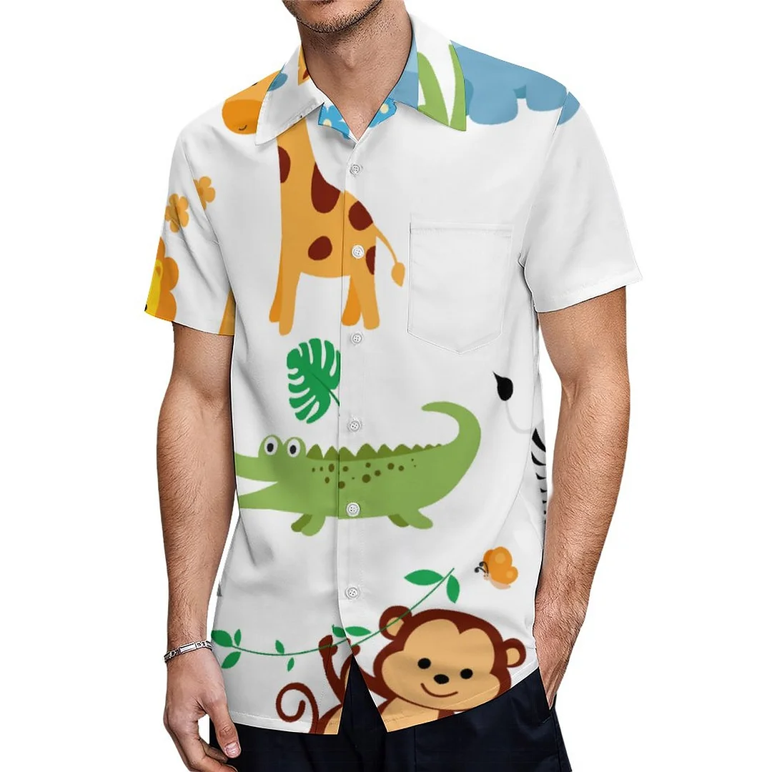 Short Sleeve Safari Animals Nursery Hawaiian Shirt Mens Button Down Plus Size Tropical Hawaii Beach Shirts
