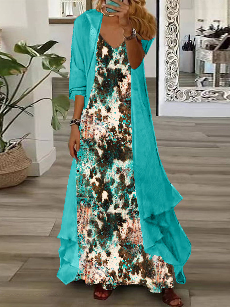 Women Half Sleeve V-neck Solid Color Dress