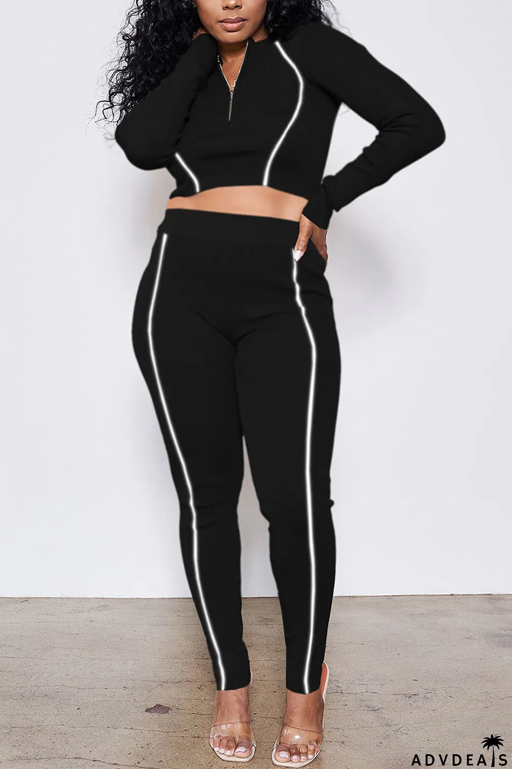 Apricot Casual Sportswear Polyester Fiber Patchwork Solid Split Joint Pants Zipper Collar Long Sleeve Regular Sleeve Short Two Pieces