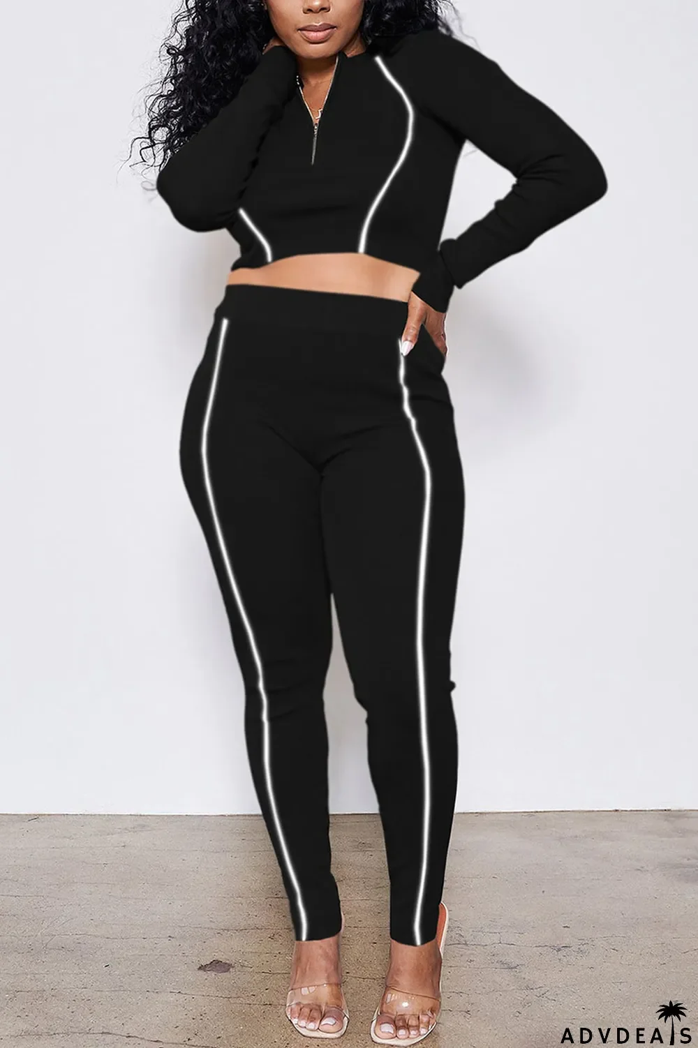 Apricot Casual Sportswear Polyester Fiber Patchwork Solid Split Joint Pants Zipper Collar Long Sleeve Regular Sleeve Short Two Pieces