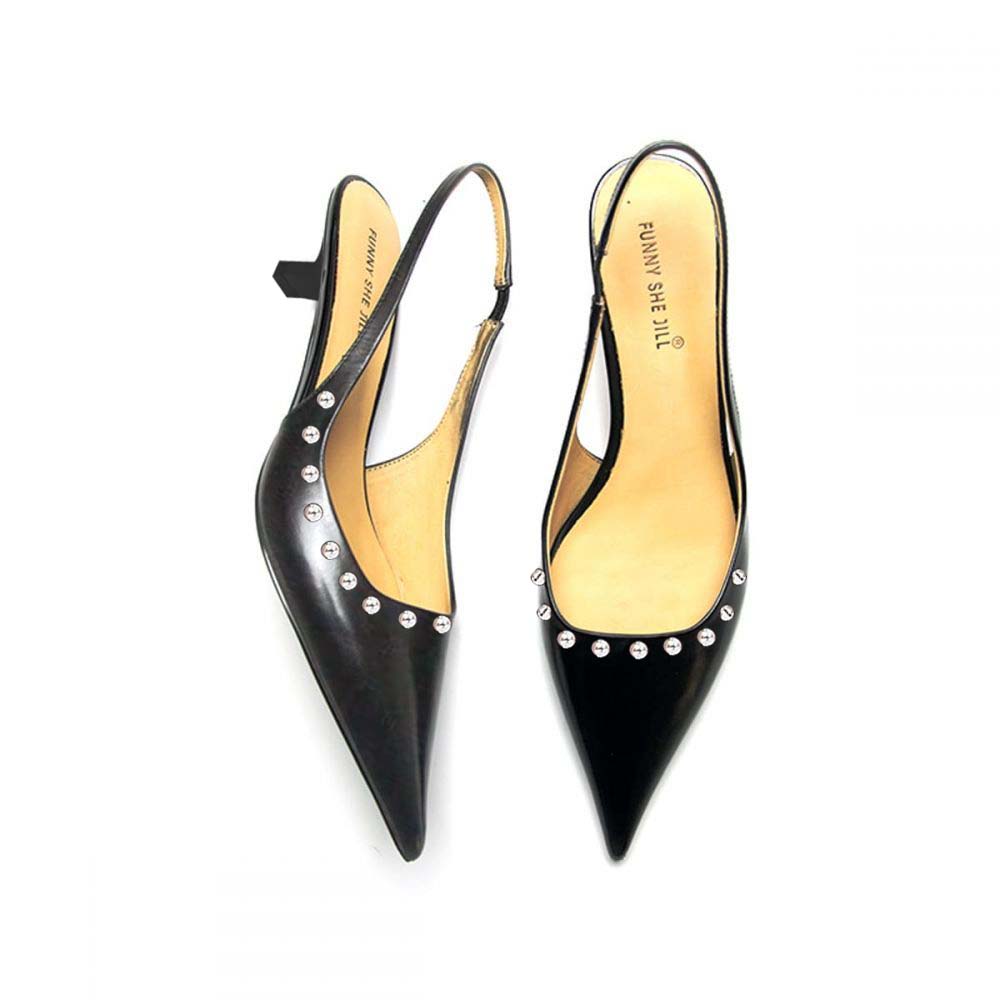 Women's Pointed-Toe Studded Kitten Heel Slingback Pumps for Office Nicepairs