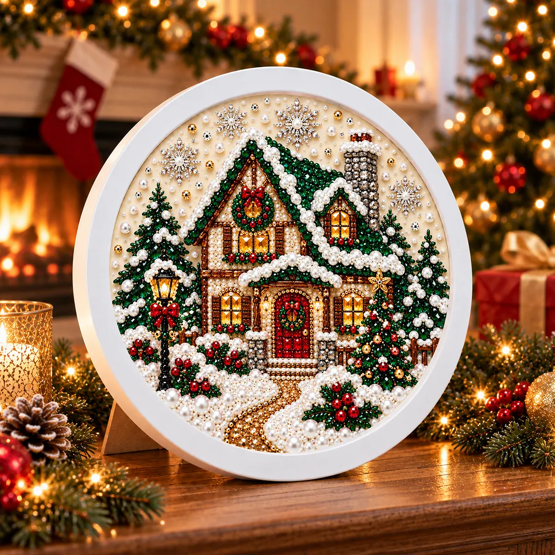 Framed Pearl Painting Kit Christmas House 7.87x7.87in