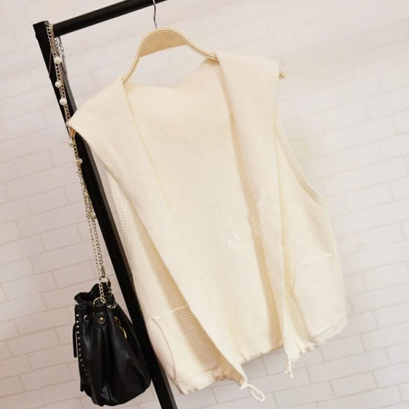 Knitted Sweater Vest Cardigan Shrugs Top Hooded Short Sleeveless Shrug Outerwear Autumn Fall Sweaters Women Casual Female Tops