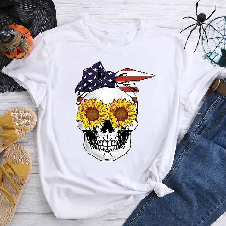 Skull sunflower Halloween T-Shirt-07350