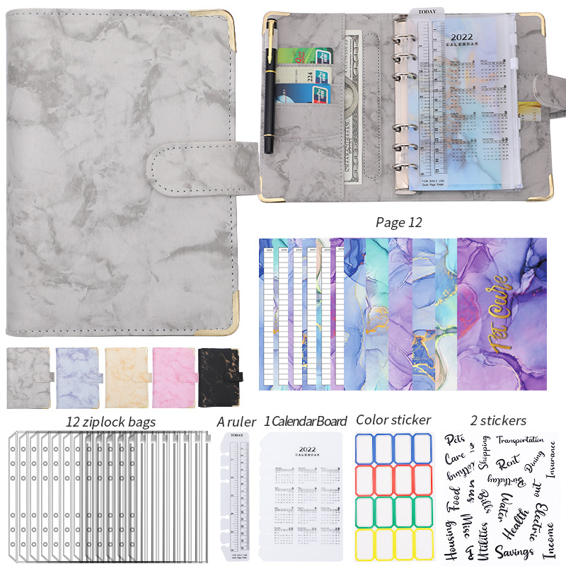 Luxury Marble A6 Binder Budget Planner - PU Leather Cash Envelope Organizer