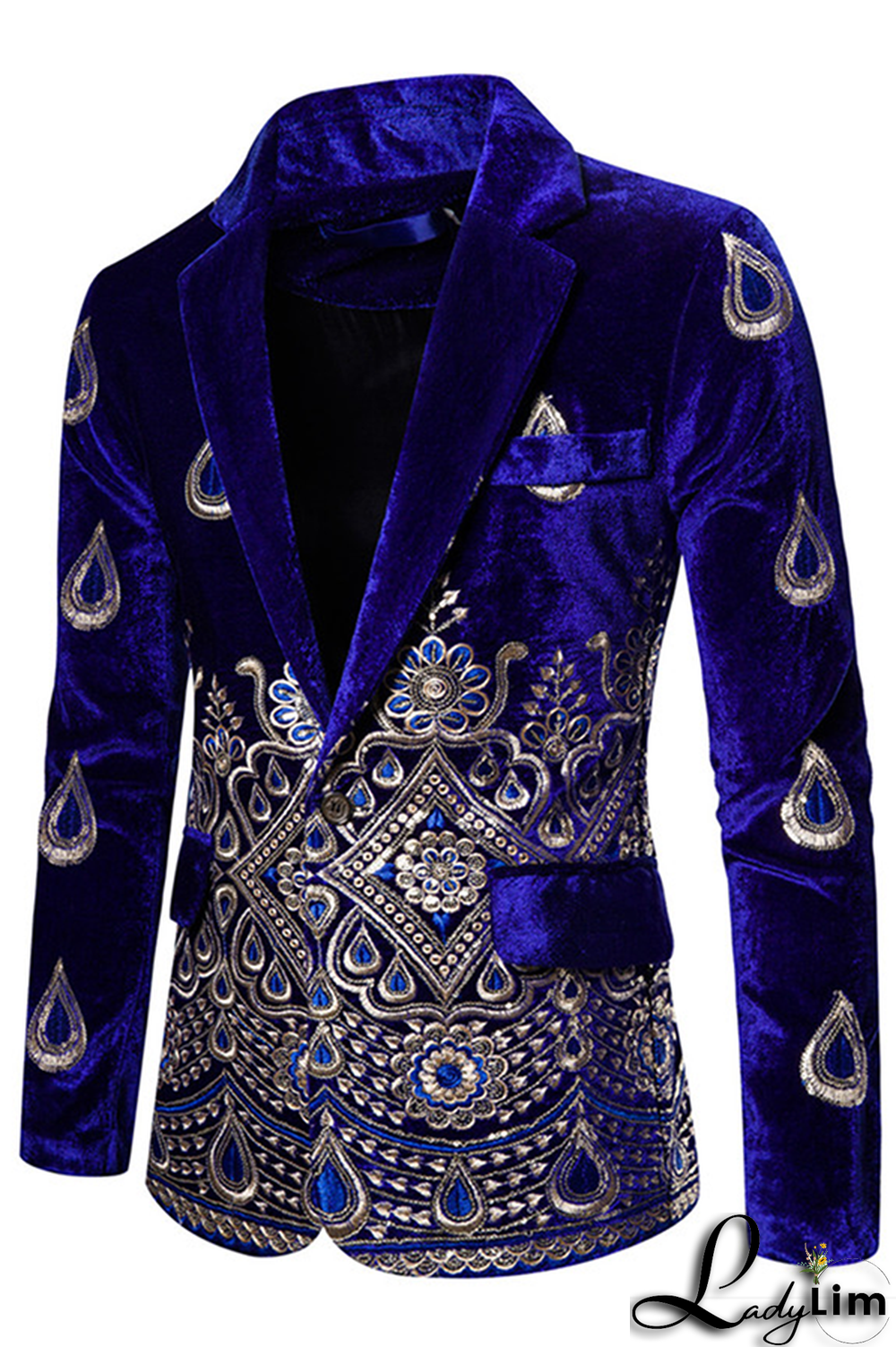 Burgundy Fashion Embroidery Split Joint Buttons Turn-back Collar Outerwear