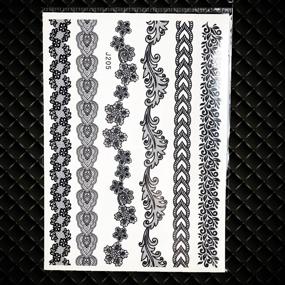 1PC Large Henna Tattoo Stickers For Wedding GBJ206 Black Ink Lace Henna Paste Women Party Brides Flower Temporary Tattoo 21x15CM