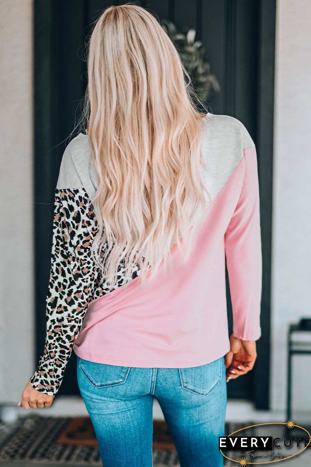 Leopard Colorblock Splicing Off The Shoulder Top