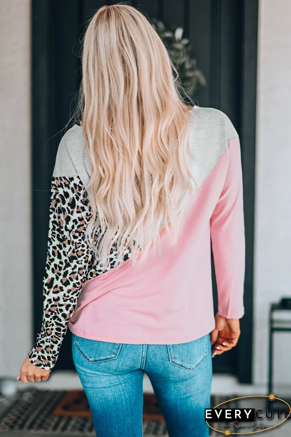 Leopard Colorblock Splicing Off The Shoulder Top