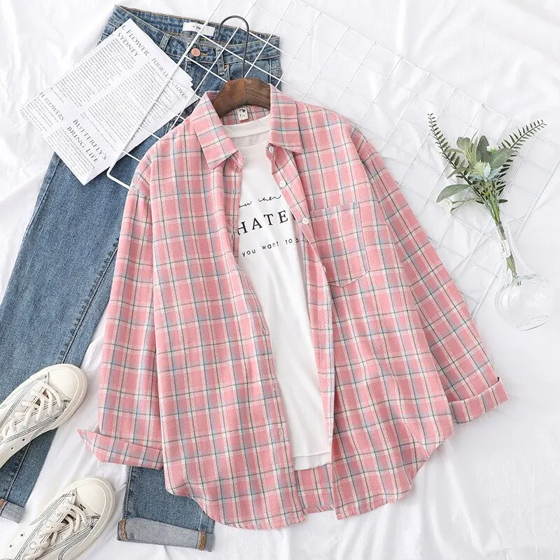 Brand Casual Women's Plaid Shirt 2021 Autumn New Boutique Ladies Loose Blouse and Tops Female Long Sleeve Blouses Clothes