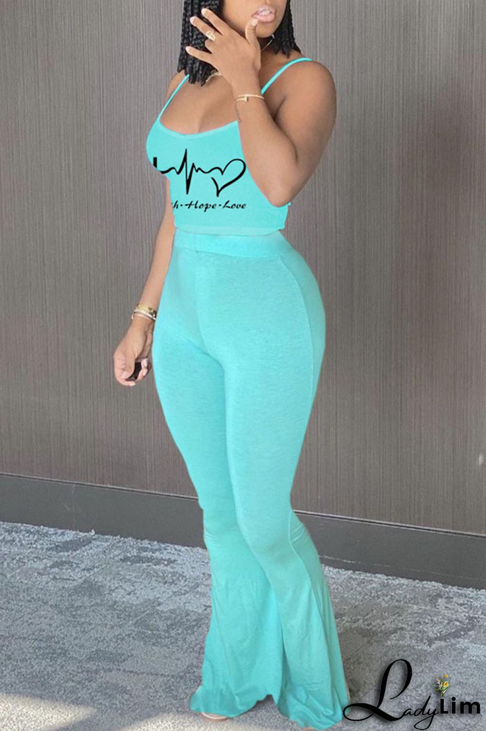 Light Purple Sexy Casual Print Backless Spaghetti Strap Sleeveless Two Pieces