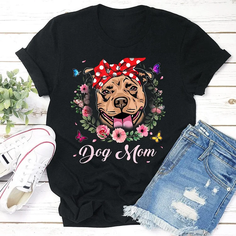 Funny Pitbull Mom Flowers  T-shirt Tee - 01754-Annaletters
