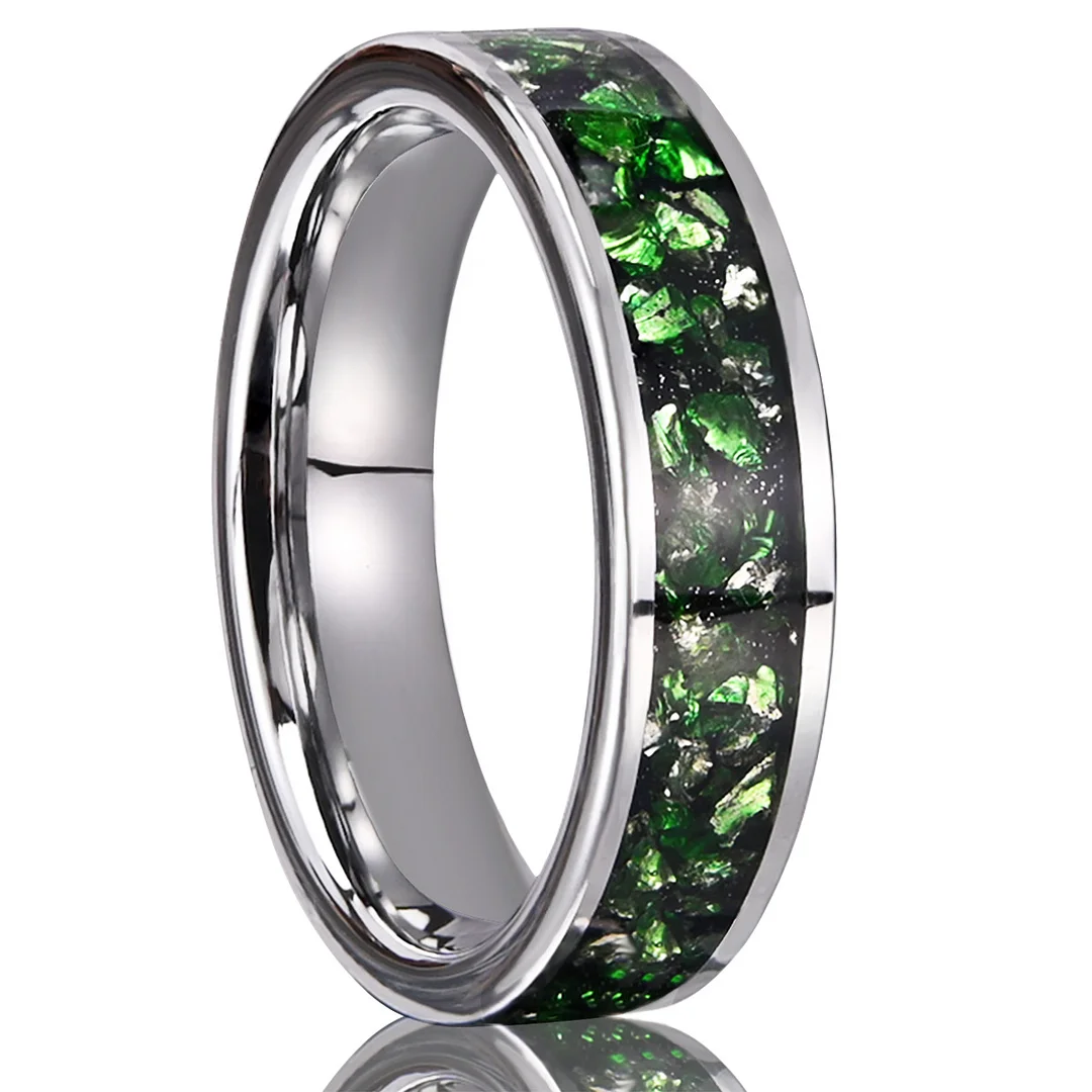 6MM Tungsten Wedding Bands Green Crystal Tungsten Carbide Rings For Women And Men