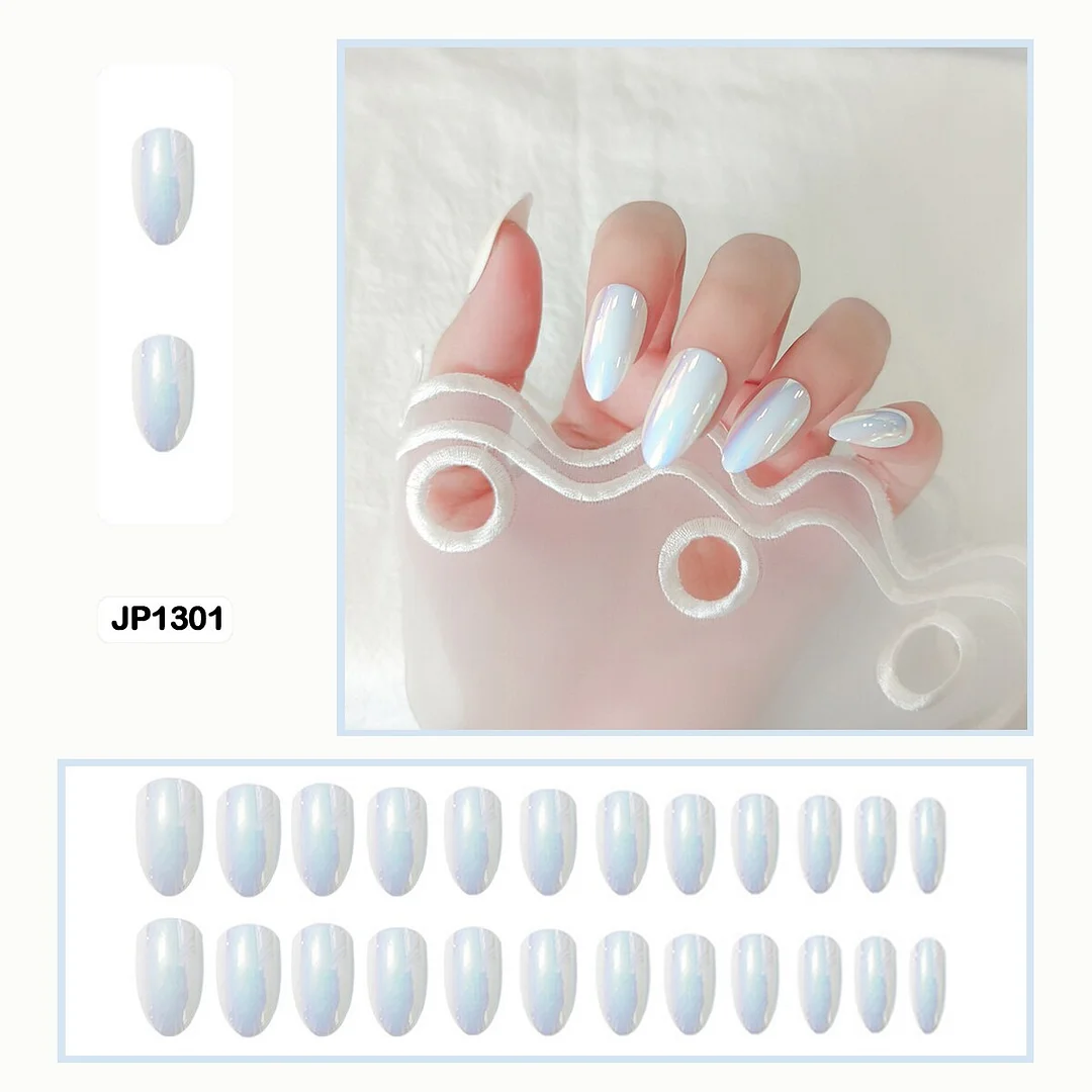 Mermaid Color Auroral Color Shell Fairy Fake Nail Art Wearable False Nails With Glue And Sticker 24pcs/box-Nail Inspo