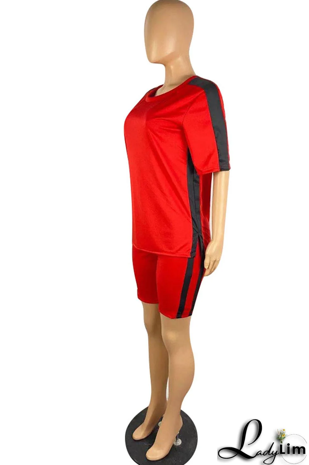 Red Casual Sportswear Solid Split Joint O Neck Short Sleeve Two Pieces