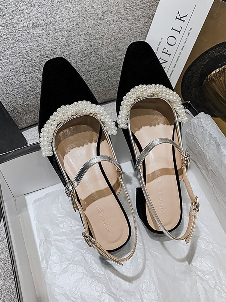 2021 new summer thick heel thin strap bandage sandals Korean edition fashion pearl designer large size 41-43 women's shoes