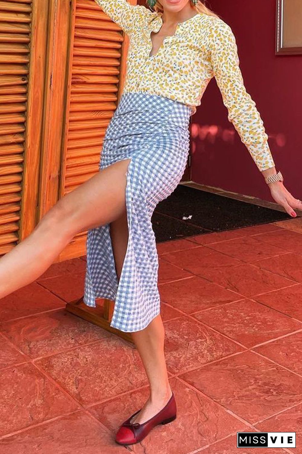 Casual Plaid Split Joint Straight Straight Full Print Bottoms