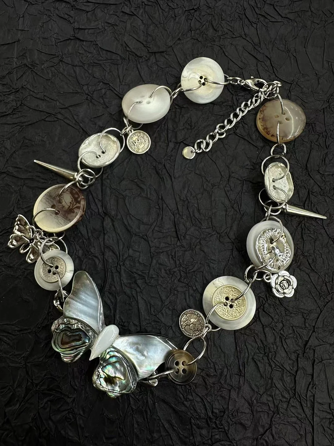 Shell Button Butterfly Necklace