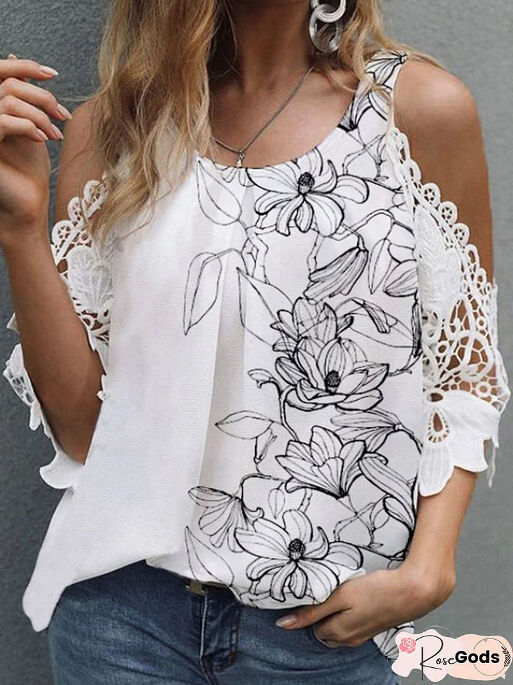 Floral Guipure Hollow Out Long Sleeve Tops