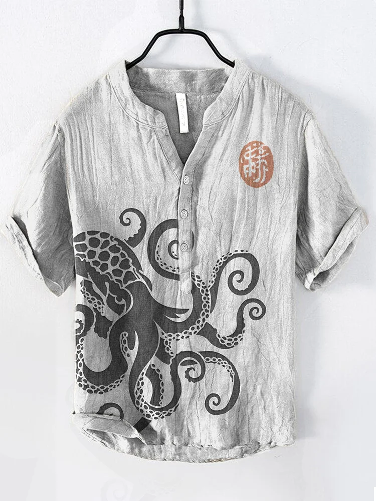 Octopus linoleum Art Cozy Cotton Linen Shirt