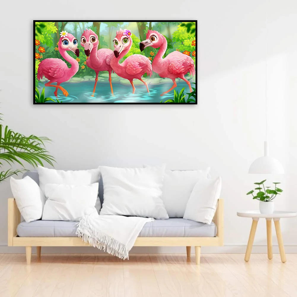 Diamond Painting - Full Round Drill - Cartoon Flamingo(60*30cm)