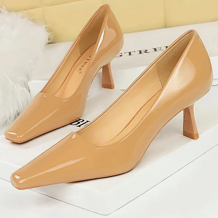 Patent Leather Kitten Heels Square Head Woman Pumps Occupational OL High Heels