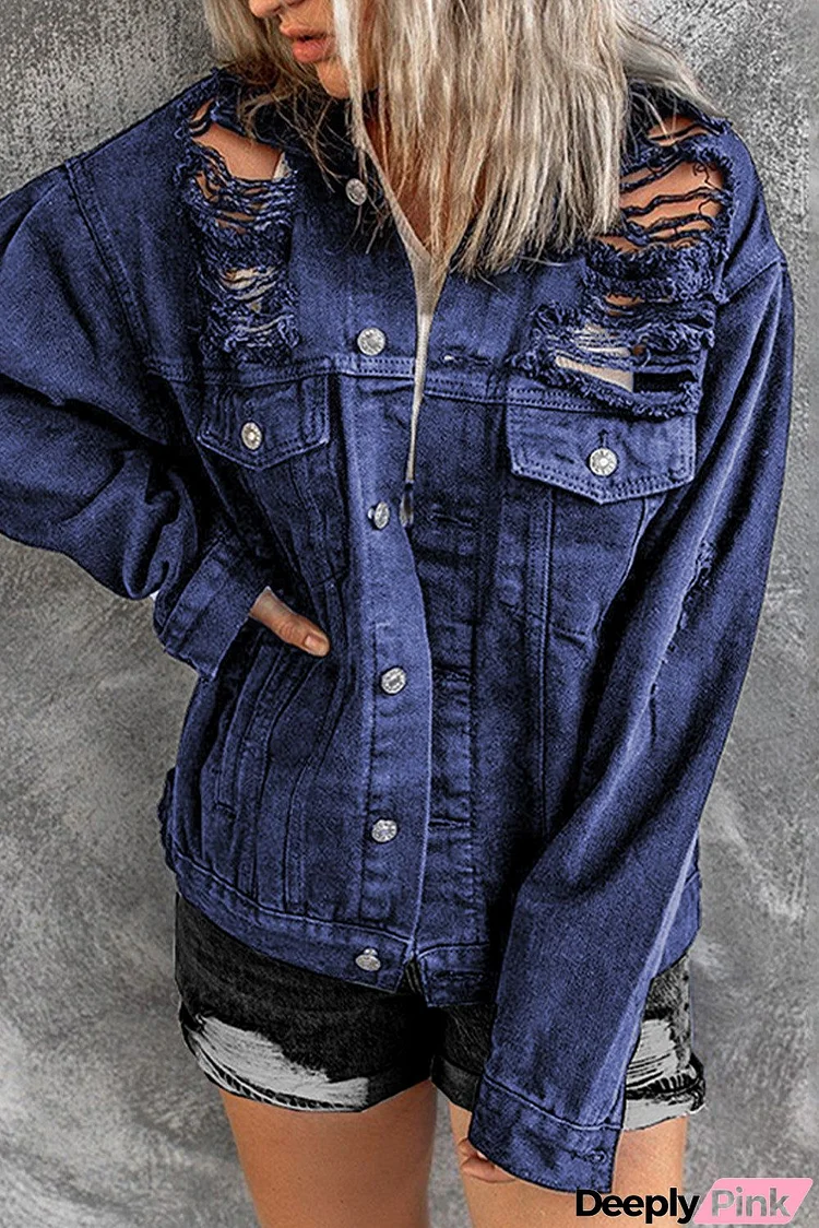 Blue Distressed Denim Jacket