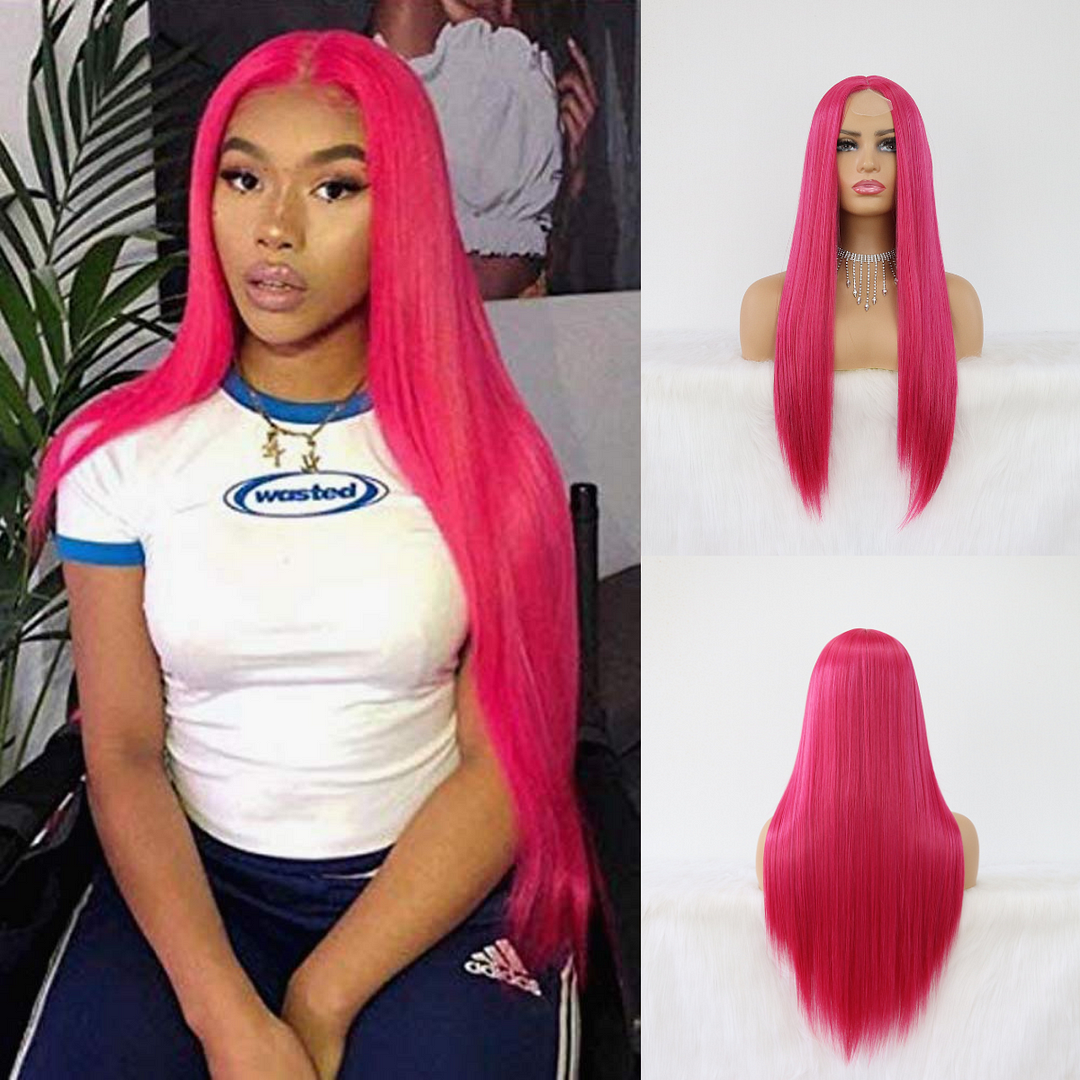 Jewtribute Hair®|Long Straight Hair  Pink Color Wigs 