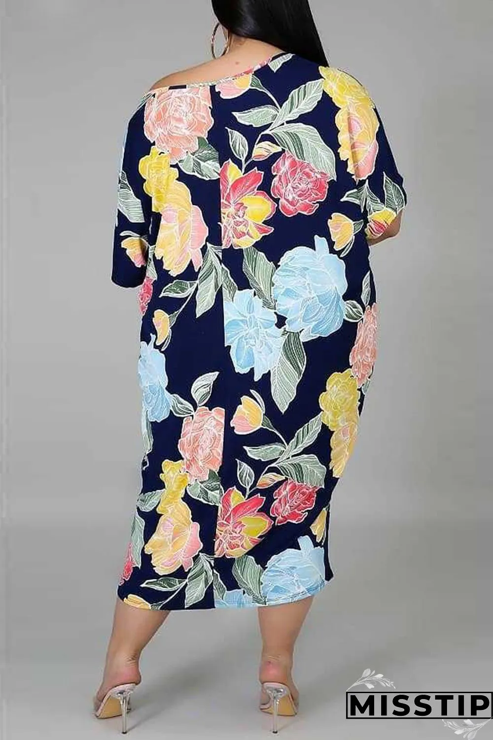 Multicolor Fashion Print Plus Size Loose Long Dress