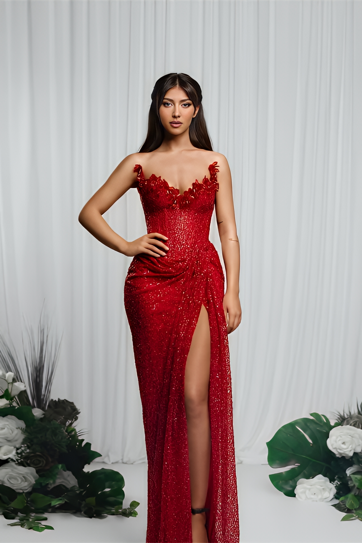 Lvs&Broner Strapless Sleeveless Mermaid Prom Dress With High Split Pleated
