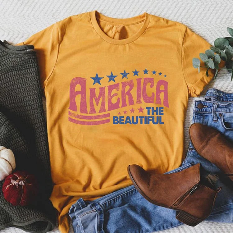 America the Beautiful Round Neck T-shirt-018179