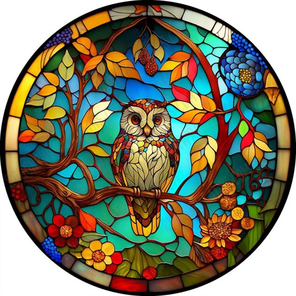 Diamond Painting - Full Round Drill - Stained Glass Owl(30*30cm)