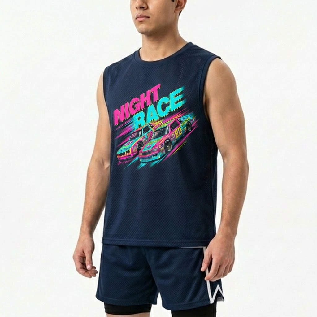 Polyester Mesh Pit Crew Sleeveless Jersey for Men - Racing Team Style Athletic Tank Top