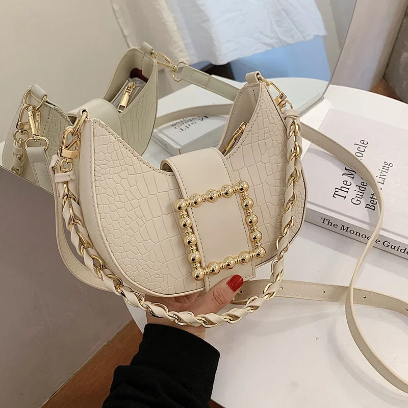 Crocodile pattern Saddle bag 2021 Fashion New High quality PU Leather Women's Designer Handbag Chain Shoulder Messenger Bag