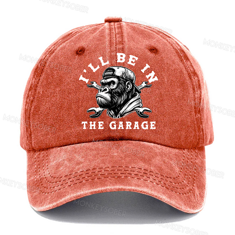 Personalized " I'll Be In The Garage" Custom Washed Baseball Caps