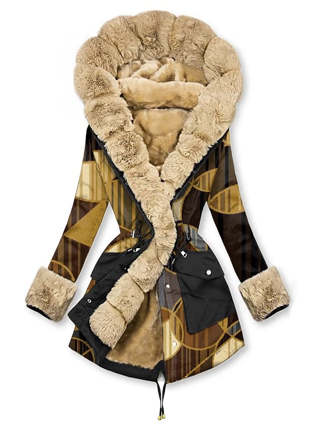 Circle Print Fur Collar Lace-Up Jacket