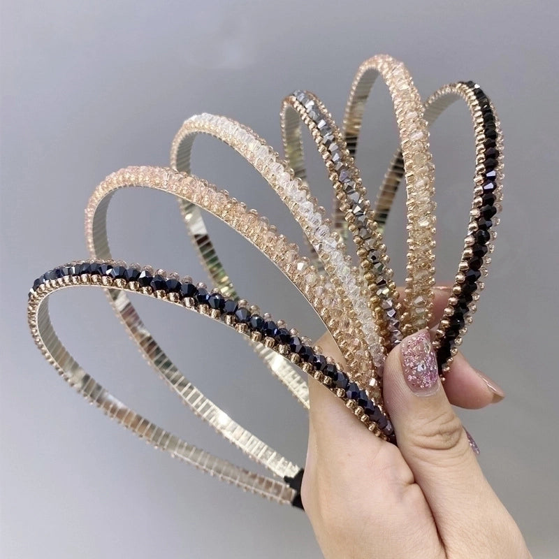 South Korea's New Crystal Full Diamond Headband Summer Simple Hair Hole Steel Ring Thin Edge Headband