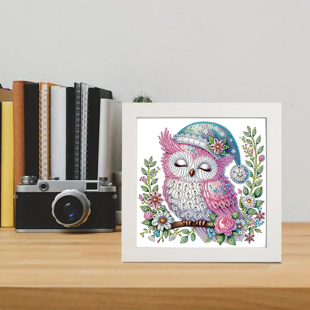5D DIY Partial Special Shaped Drill Diamond Painting Kit Owl Decor 19.2x19.2cm【With Frame】