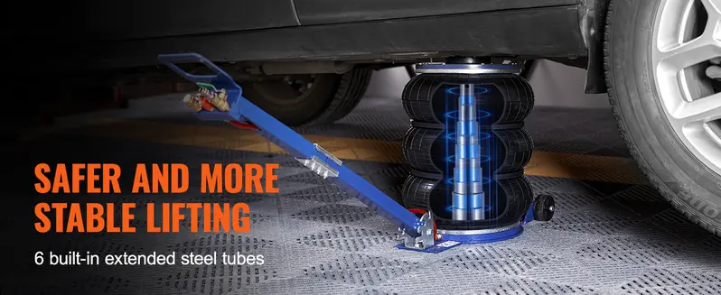 Product Introduction of VEVOR Air Jack with Adjustable Handle. Max 5 Ton/11000 lbs Triple Bag Air Jack. Airbag Jack with Six Steel Pipes. Lift up to 18.5 inch/470 mm. 3-5 s Fast Lifting Pneumatic Jack for Car. Garage. Repair VEVOR Super Brand Day 4
