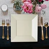 10 Pack | 8" Glossy Ivory Square Plastic Dessert Appetizer Plates With Wide Rim