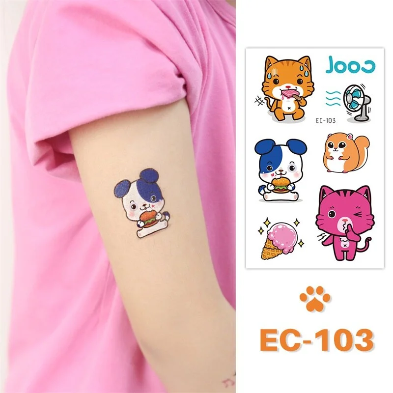 24 kinds Cute Cartoon Tattoo Stickers For Children faux tatouage temporaire Disposable Cat Dog Pets Temporary Waterproof