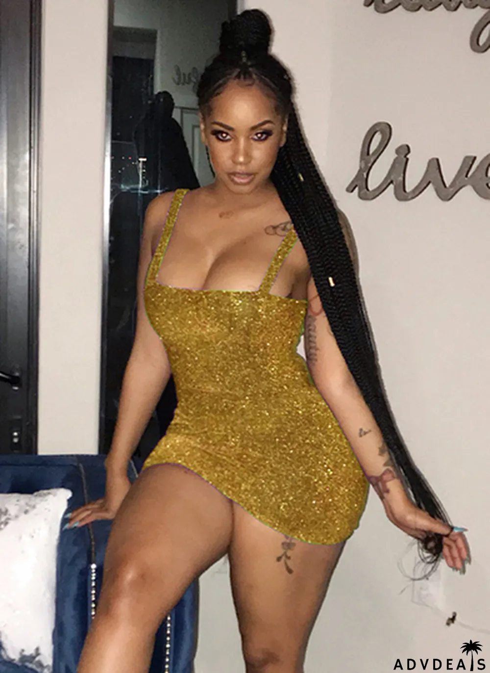 Summer Party Sexy Metallic Strap Mini Club Dress