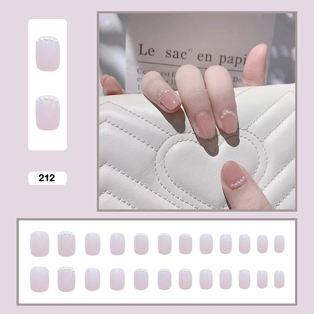 Fairy nail art Pearl decoration Wearable False Nails with glue 24pcs per box with wear tools-Nail Inspo