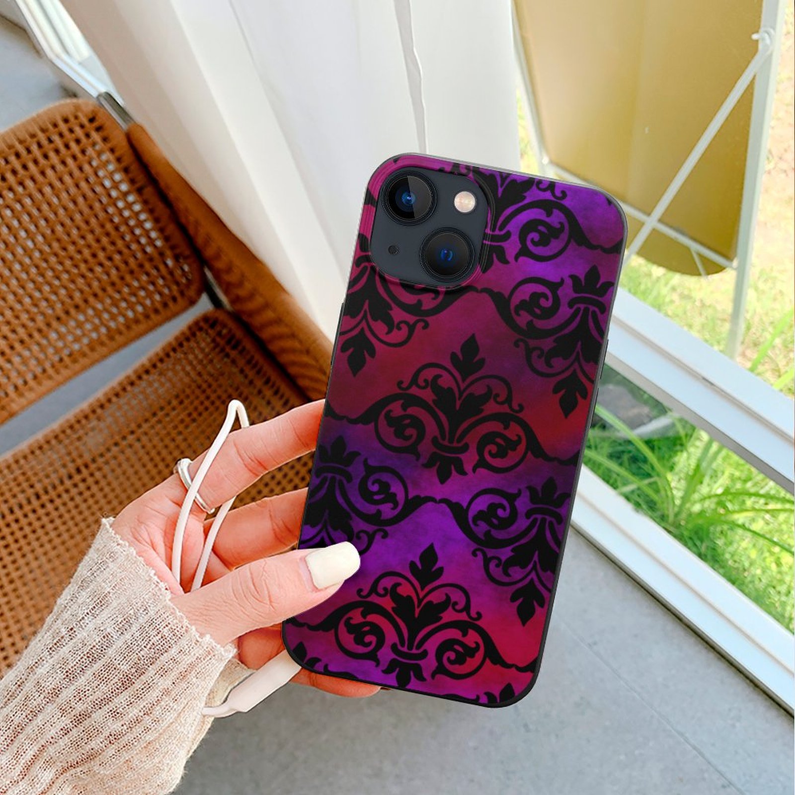 Goth Damask With Black Over Purple And Red Printed TPU Phone Case For Apple Iphone 15/14/13/12 Pro Max Coolcoshirts