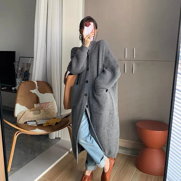 Versatile Loose Knit Long Sleeve Coat