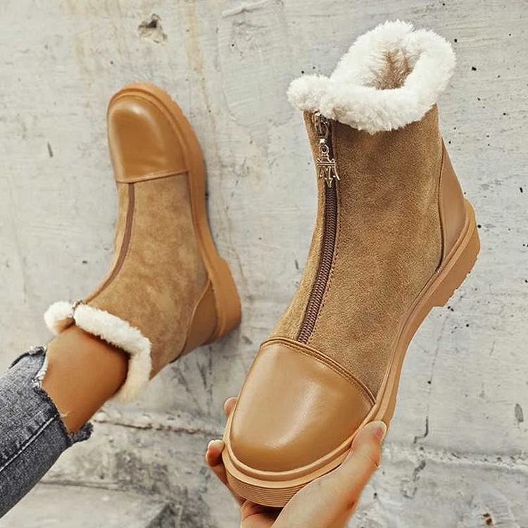 Women Panel Zipper Warm Casual Snow Boots -boots