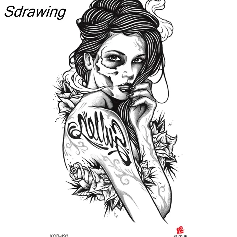 Sdrawing Waterproof Lasting Temporary Tattoo Flower Arm Tattoo Stickers Dark Hot Girl Snake Tiger Lion Fake Tattoo for Women Gifts 328-0
