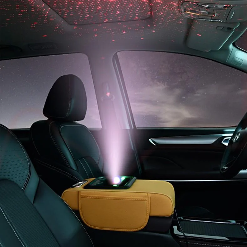 Multifunctional car armrest box - star projection/mobile phone charging/cup holder/tissue box