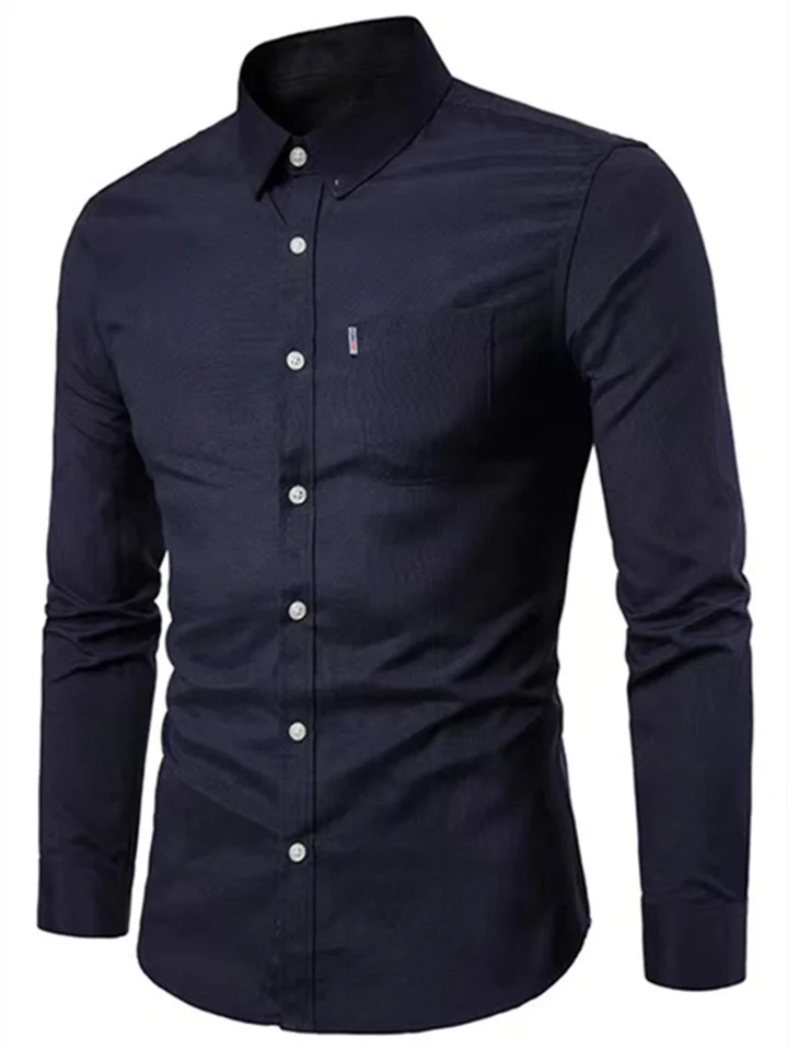 Oxford Spinning Long-sleeved Shirt Men's Shirt Non-iron Slim Solid Color Casual Men's Clothing-Cosfine