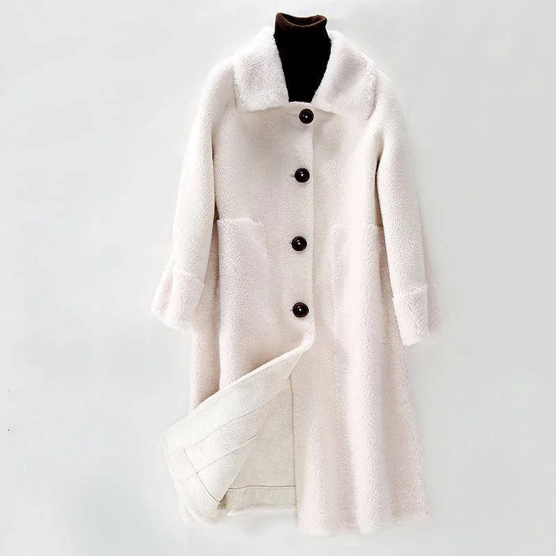 High Quality 2020 New Women Winter Fur Coat Soft Sheep Shearing Wool Jacket Female Plush Lamb Fur Lined Overcoat Trench Coat